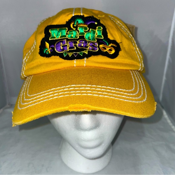 K Bethos Vintage distressed embroidered MARDI GRAS adjustable baseball cap OSFM - Picture 1 of 3